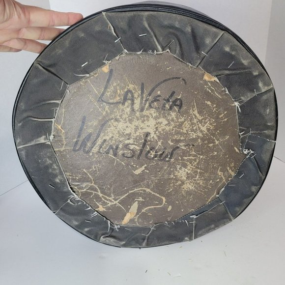 Vtg MCM Retro Black Round Vinyl Ottoman Footstool Hassock 15” Furniture Decore - Picture 5 of 7